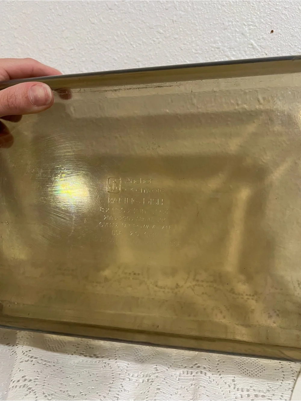 Vintage Anchor Hocking Ovenware Amber Glass Baking Dish: Apple Jack Plaid Patter